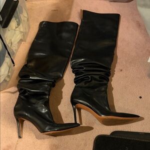 Amina Muaddi Sleek Black Over the Knee Boots